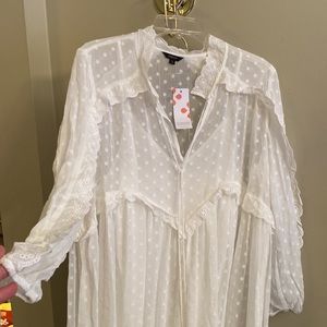 2 piece, long sleeved, ankle length, Lacey, white dress.  Size L never worn